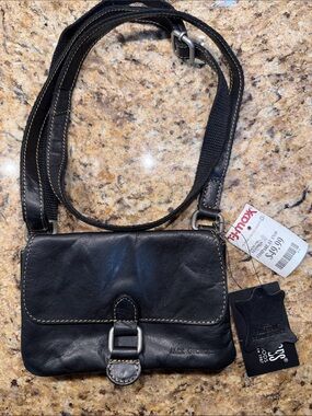 George Black Leather Crossbody with Buckle Detail